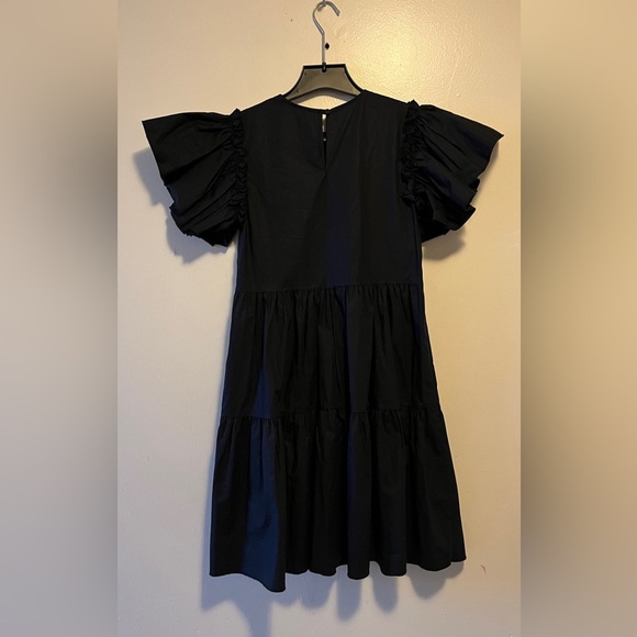 Chepé Made In Italy Black 100% Poplin Cotton Puff Sleeve Black Midi Dress Sz XS - Picture 5 of 14